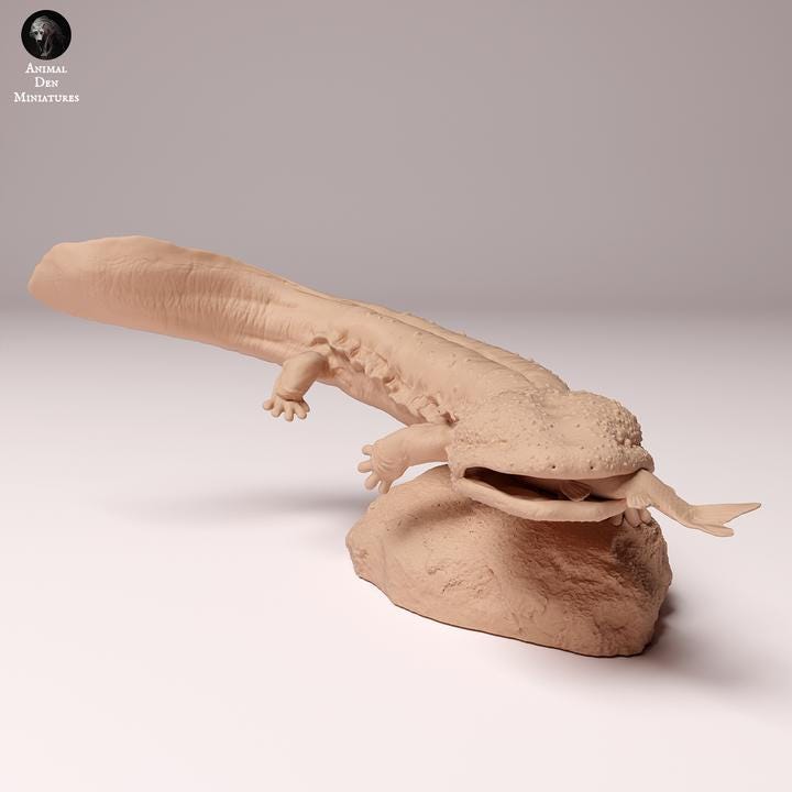 Japanese Giant Salamander Eating - UNPAINTED - Animal Den Miniatures