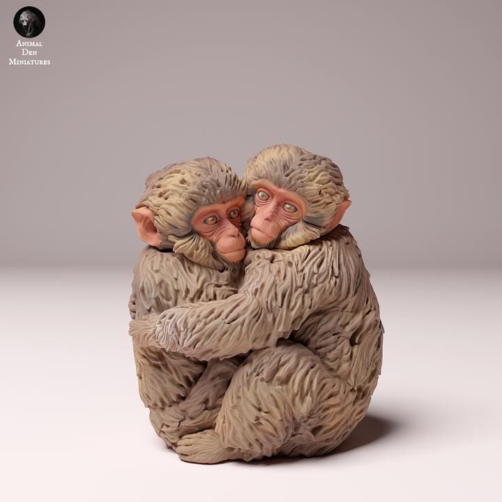 Japanese Macaque Infants Hug - UNPAINTED - Animal Den Miniatures