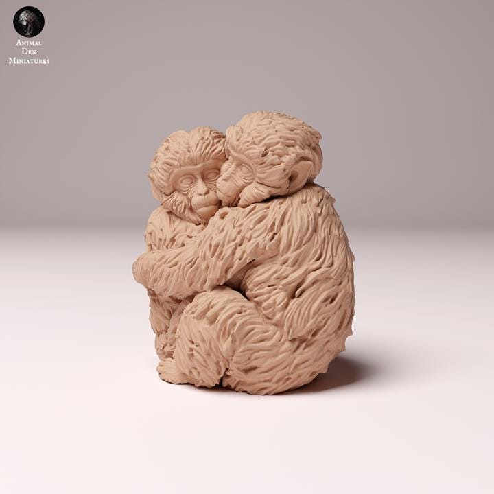 Japanese Macaque Infants Hug - UNPAINTED - Animal Den Miniatures