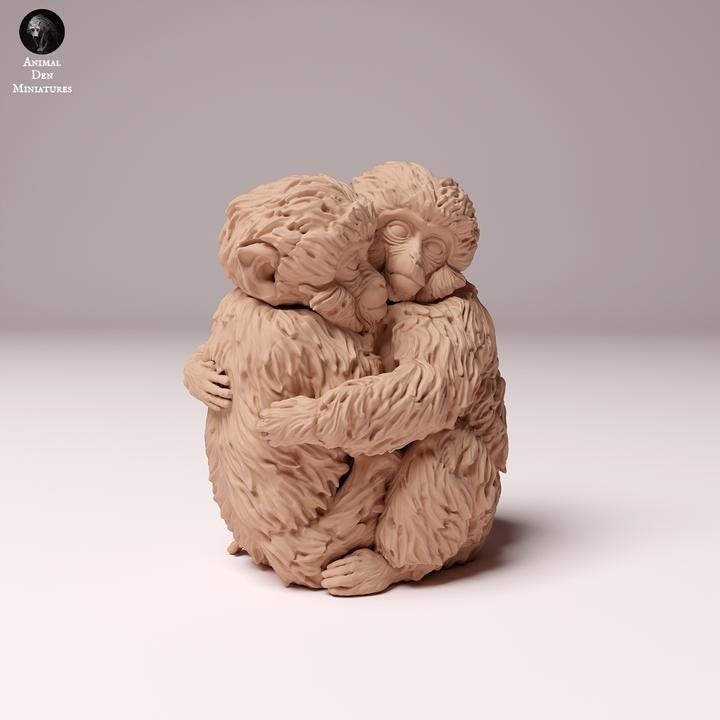 Japanese Macaque Infants Hug - UNPAINTED - Animal Den Miniatures