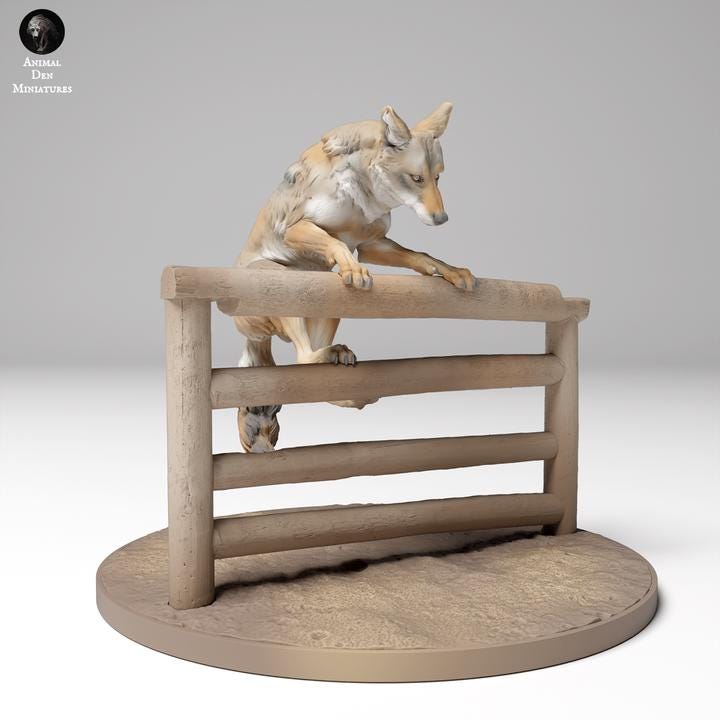 Coyote Jumping Fence - UNPAINTED - Animal Den Miniatures