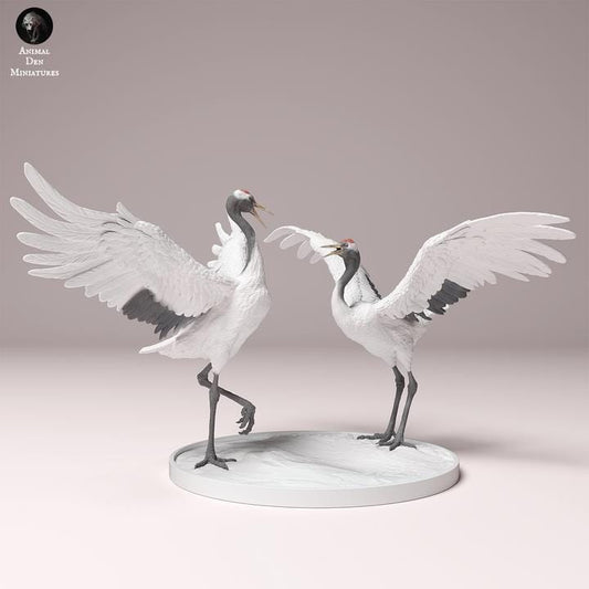 Red-Crowned Cranes Dance - UNPAINTED - Animal Den Miniatures