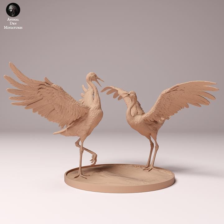 Red-Crowned Cranes Dance - UNPAINTED - Animal Den Miniatures
