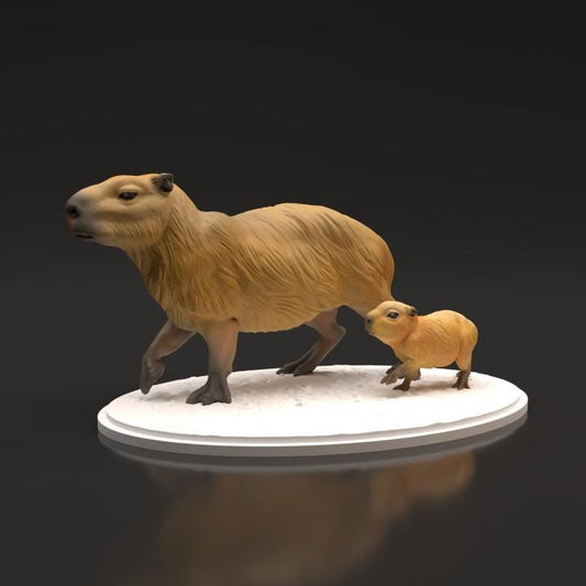 Capybara Female and baby- UNPAINTED - Animal Den Miniatures