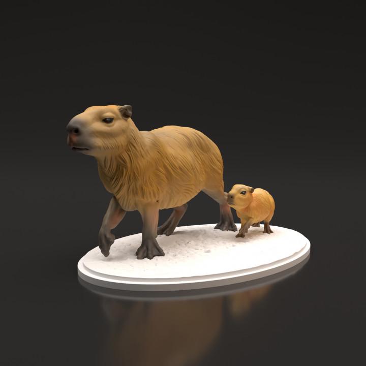 Capybara Female and baby- UNPAINTED - Animal Den Miniatures