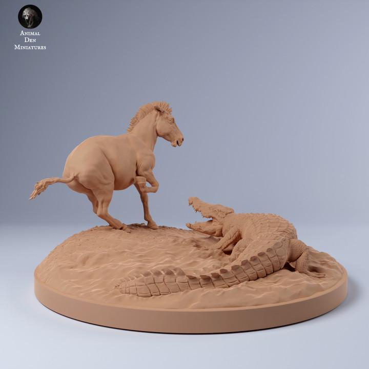 Zebra vs Nile Crocodile - UNPAINTED - Animal Den Miniatures