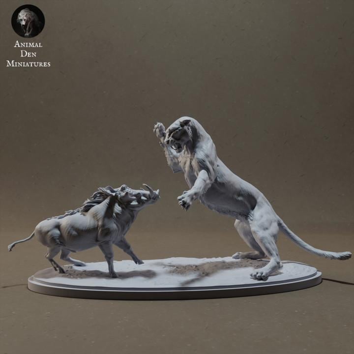 Leopard Hunting Warthog - UNPAINTED - Animal Den Miniatures