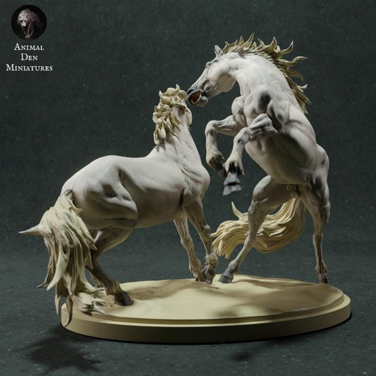 Camargue Horse Stags Fight - UNPAINTED - Animal Den Miniatures