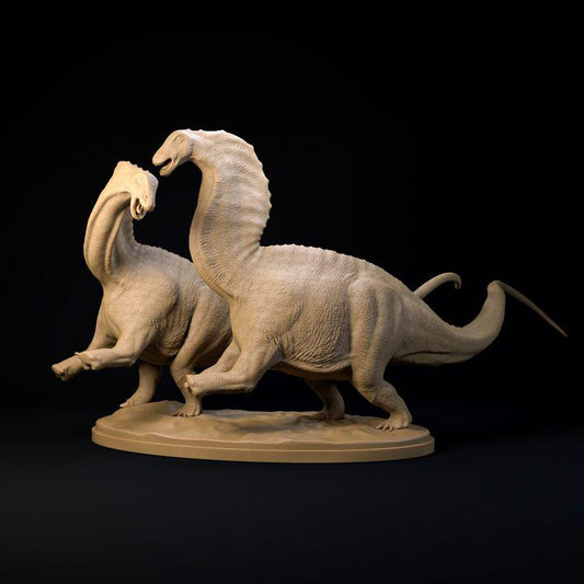 Amargasaurus Fight - UNPAINTED - Dino and Dog Miniatures