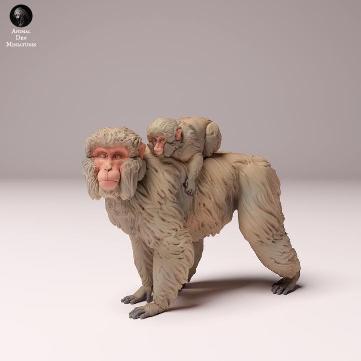 Japanese Macaque Female and Infant - UNPAINTED - Animal Den Miniatures