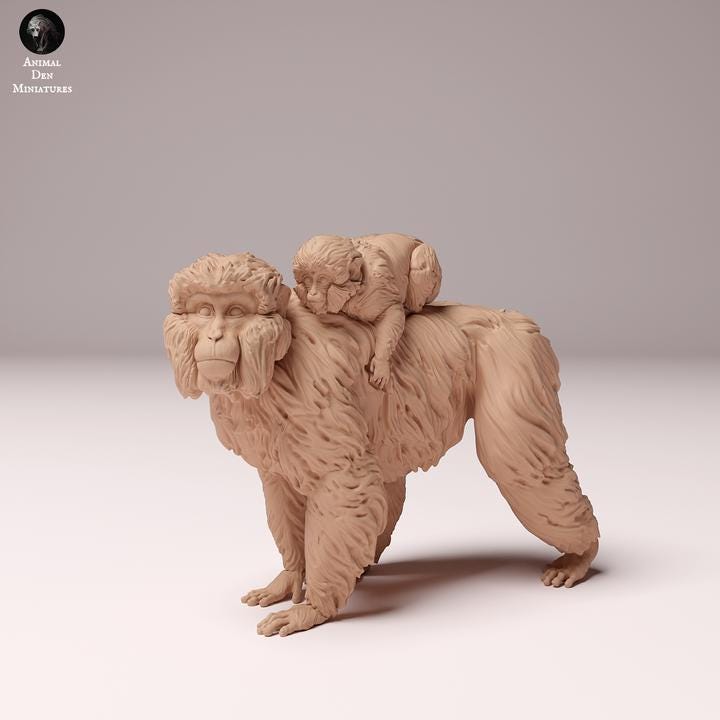 Japanese Macaque Female and Infant - UNPAINTED - Animal Den Miniatures