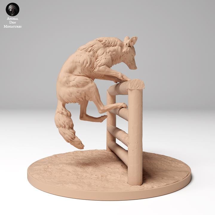Coyote Jumping Fence - UNPAINTED - Animal Den Miniatures