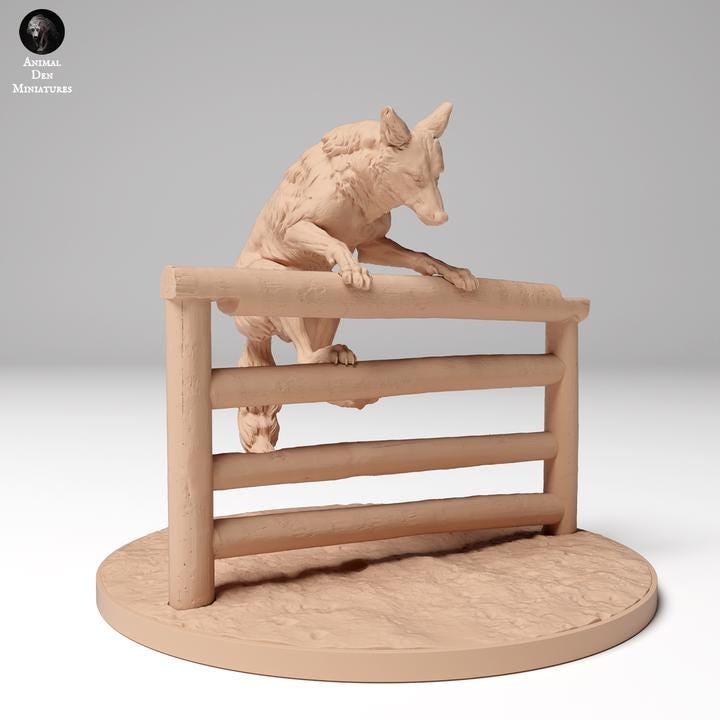 Coyote Jumping Fence - UNPAINTED - Animal Den Miniatures