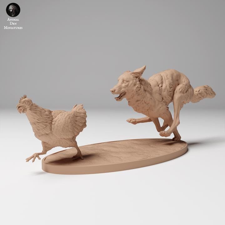 Coyote Hunting Chicken - UNPAINTED - Animal Den Miniatures