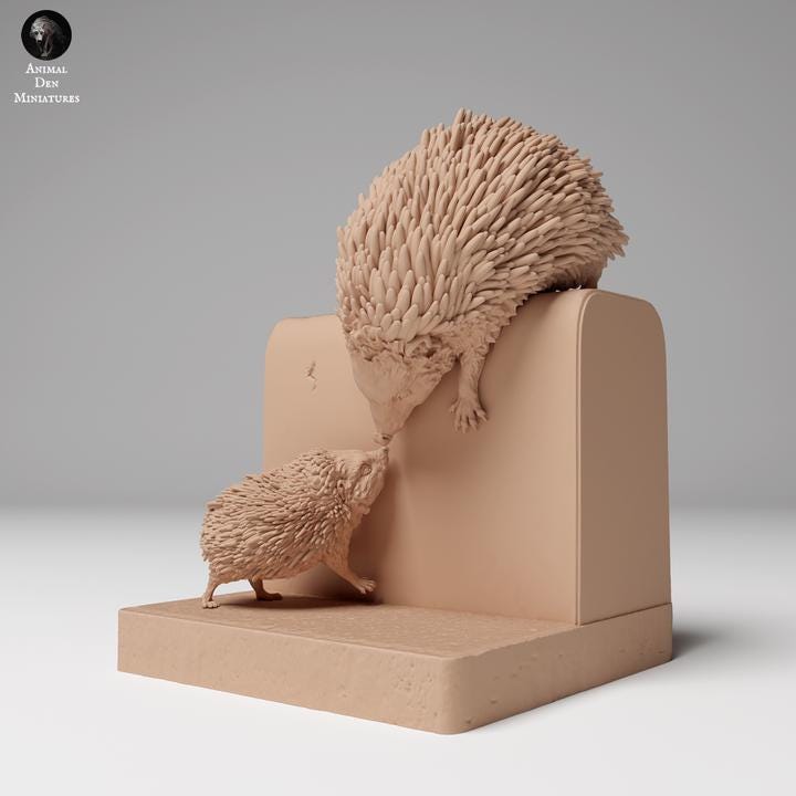Eurropean Hedgehogs Climbing - UNPAINTED - Animal Den Miniatures