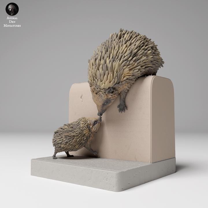 Eurropean Hedgehogs Climbing - UNPAINTED - Animal Den Miniatures