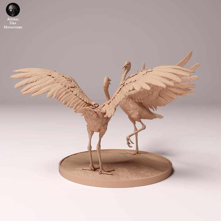 Red-Crowned Cranes Dance - UNPAINTED - Animal Den Miniatures