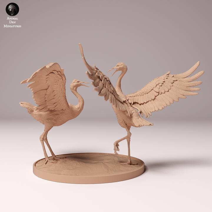Red-Crowned Cranes Dance - UNPAINTED - Animal Den Miniatures