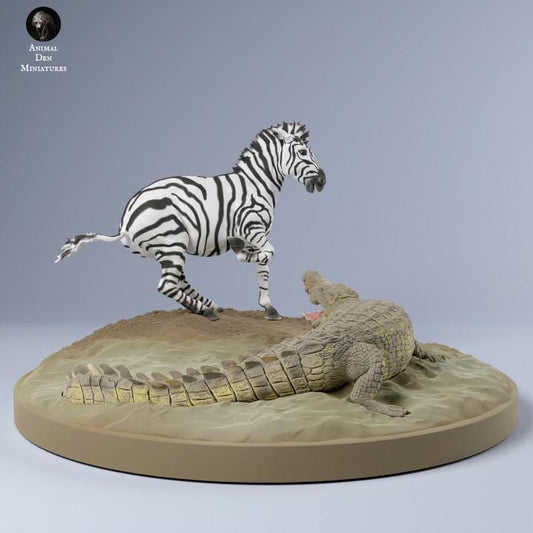 Zebra vs Nile Crocodile - UNPAINTED - Animal Den Miniatures
