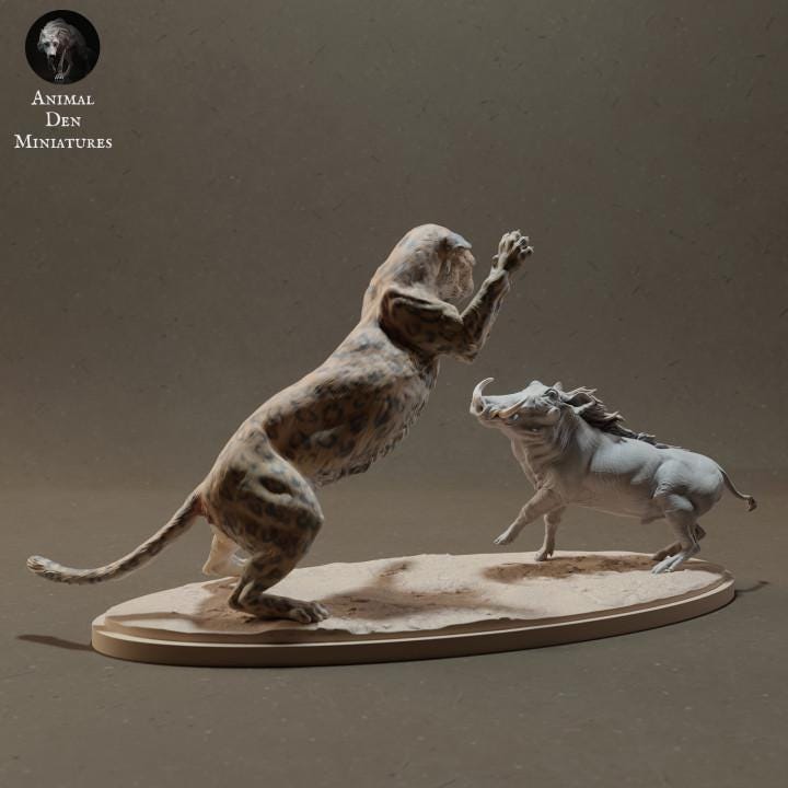 Leopard Hunting Warthog - UNPAINTED - Animal Den Miniatures