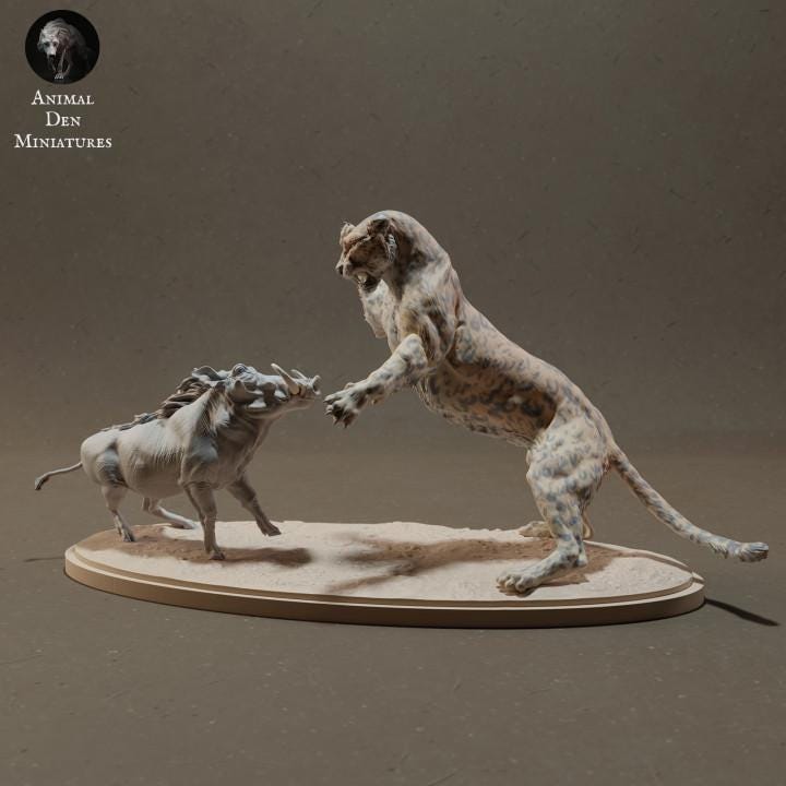 Leopard Hunting Warthog - UNPAINTED - Animal Den Miniatures