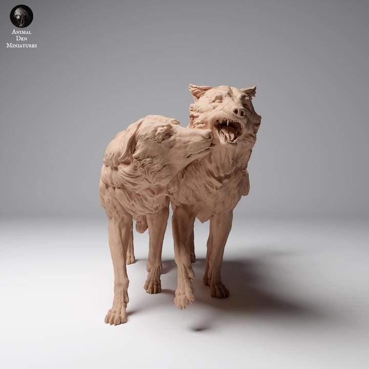 Mongolian Wolves Play - UNPAINTED - Animal Den Miniatures