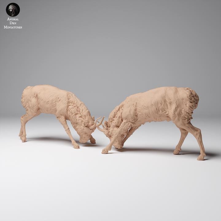 Mongolian Saiga Males Fight - UNPAINTED 3D resin print/figure - Animal Den Miniatures