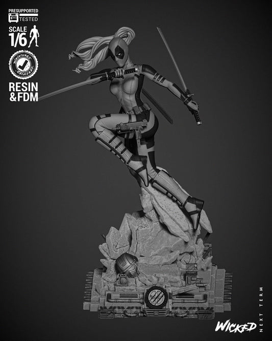 Lady Deadpool Sculpture - UNPAINTED FAN ART - Wicked 3D Models