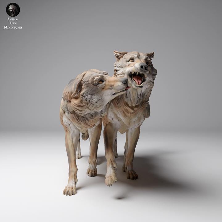 Mongolian Wolves Play - UNPAINTED - Animal Den Miniatures