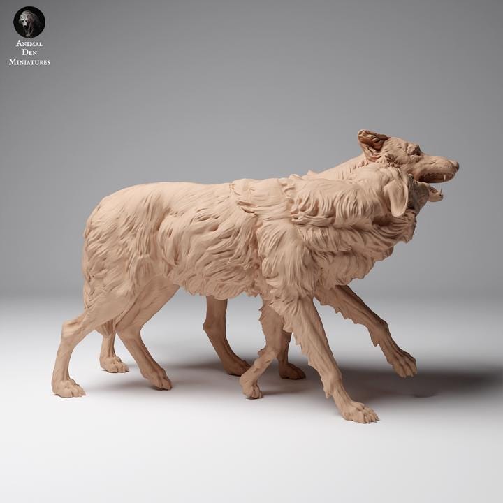 Mongolian Wolves Play - UNPAINTED - Animal Den Miniatures