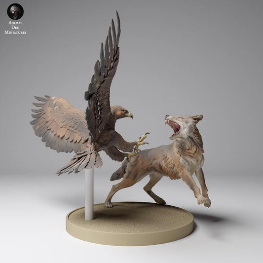 Golden Eagle vs Mongolian Wolf - UNPAINTED - Animal Den Miniatures
