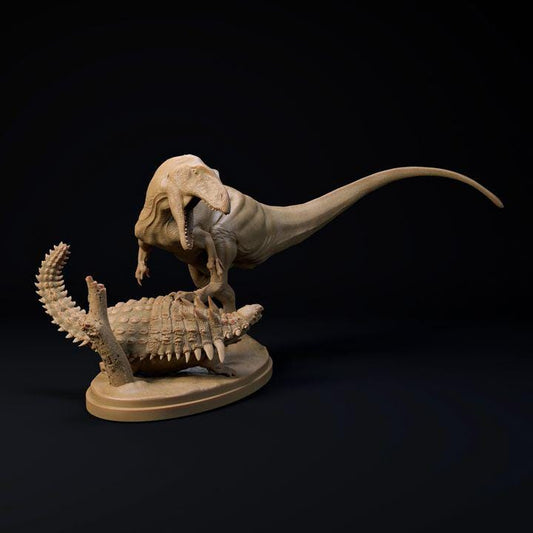 Neovenator hunting Polachantus - UNPAINTED - Dino and Dog Miniatures
