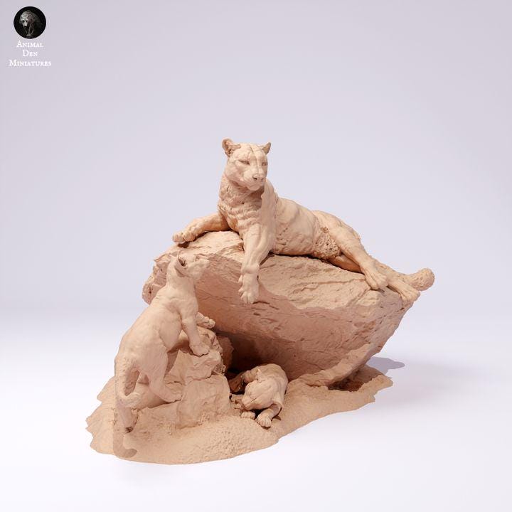 Mountain Lions on a Rock - UNPAINTED - Animal Den Miniatures