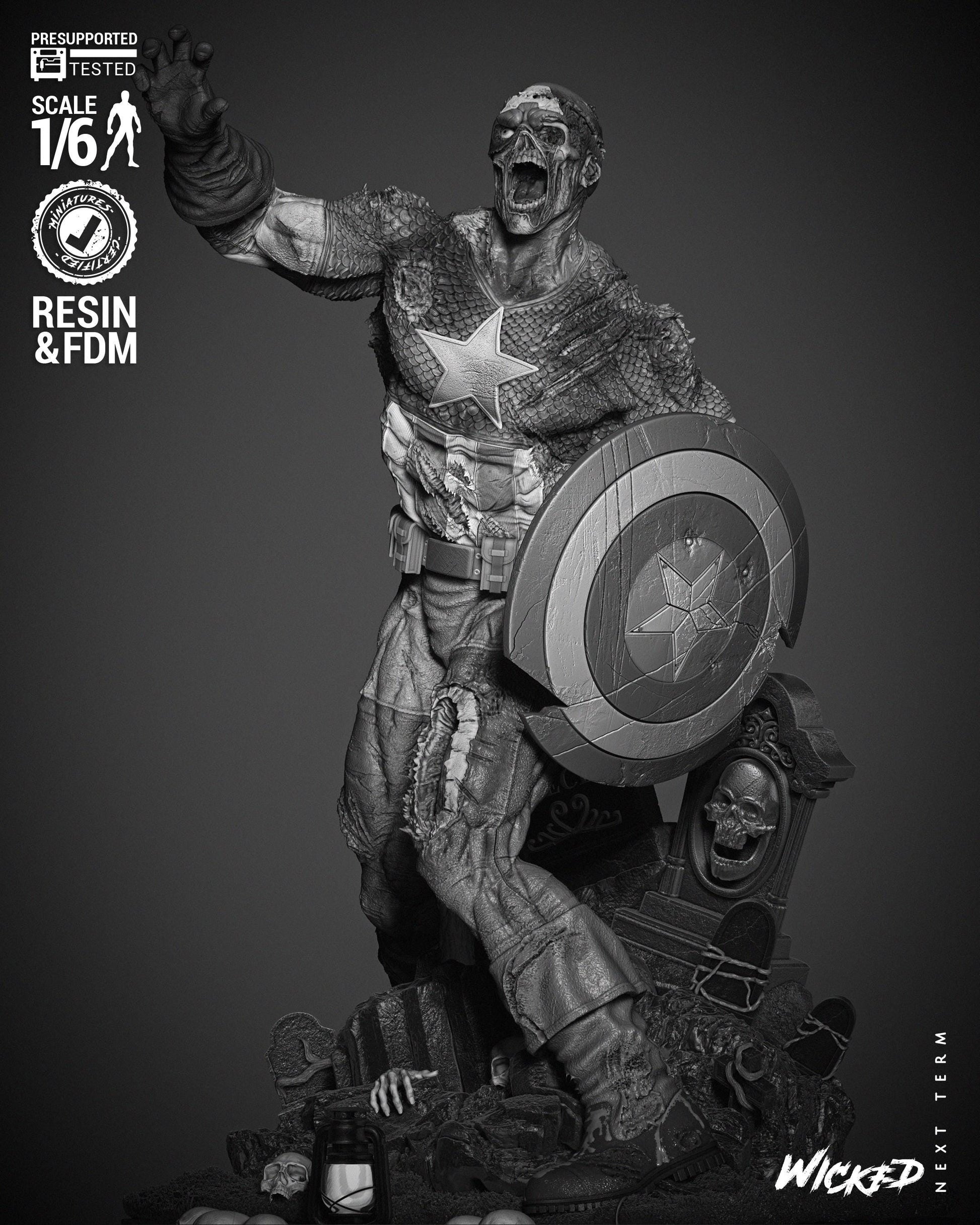 Captain America Zombie - UNPAINTED FAN ART - Wicked 3D Models