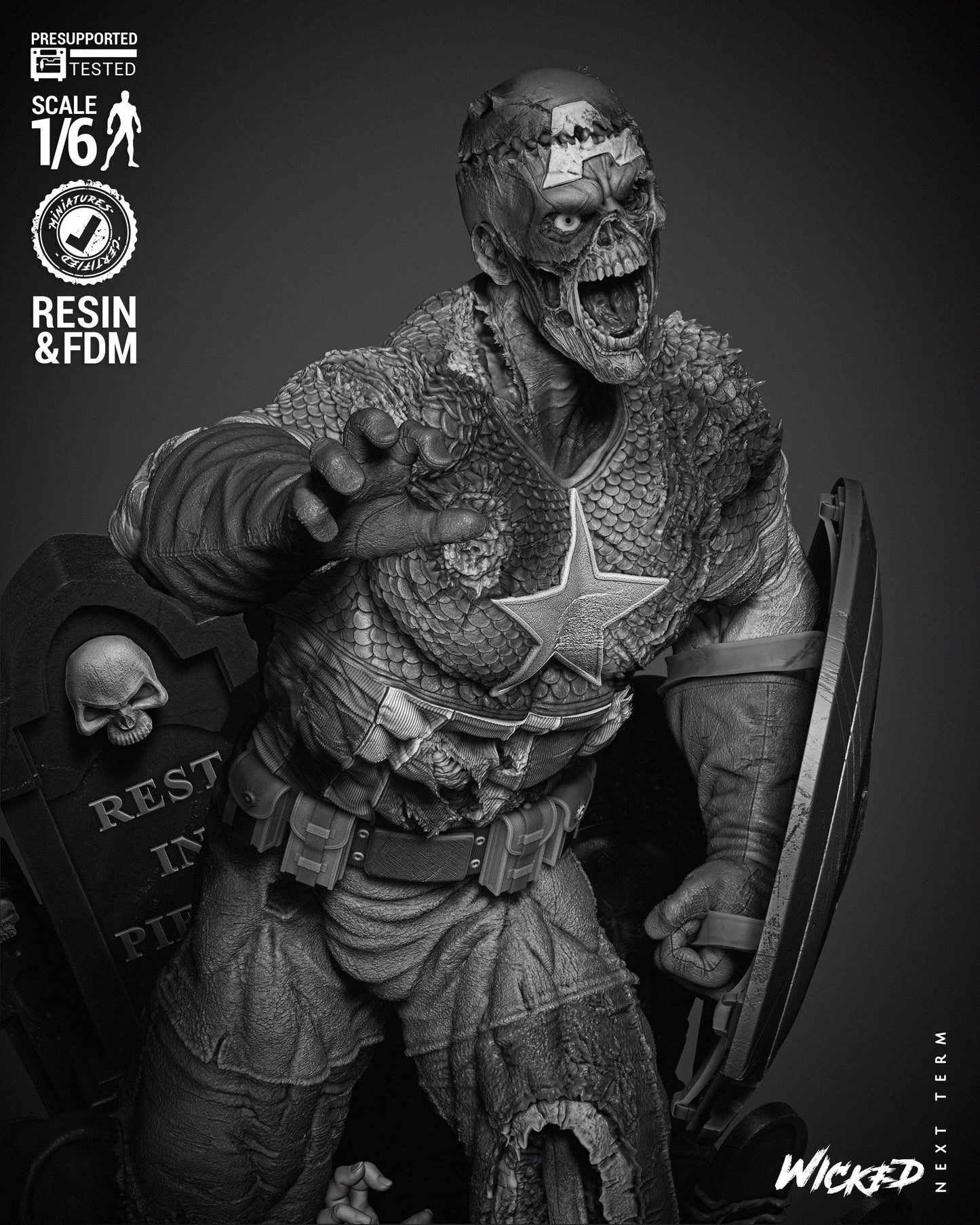 Captain America Zombie - UNPAINTED FAN ART - Wicked 3D Models