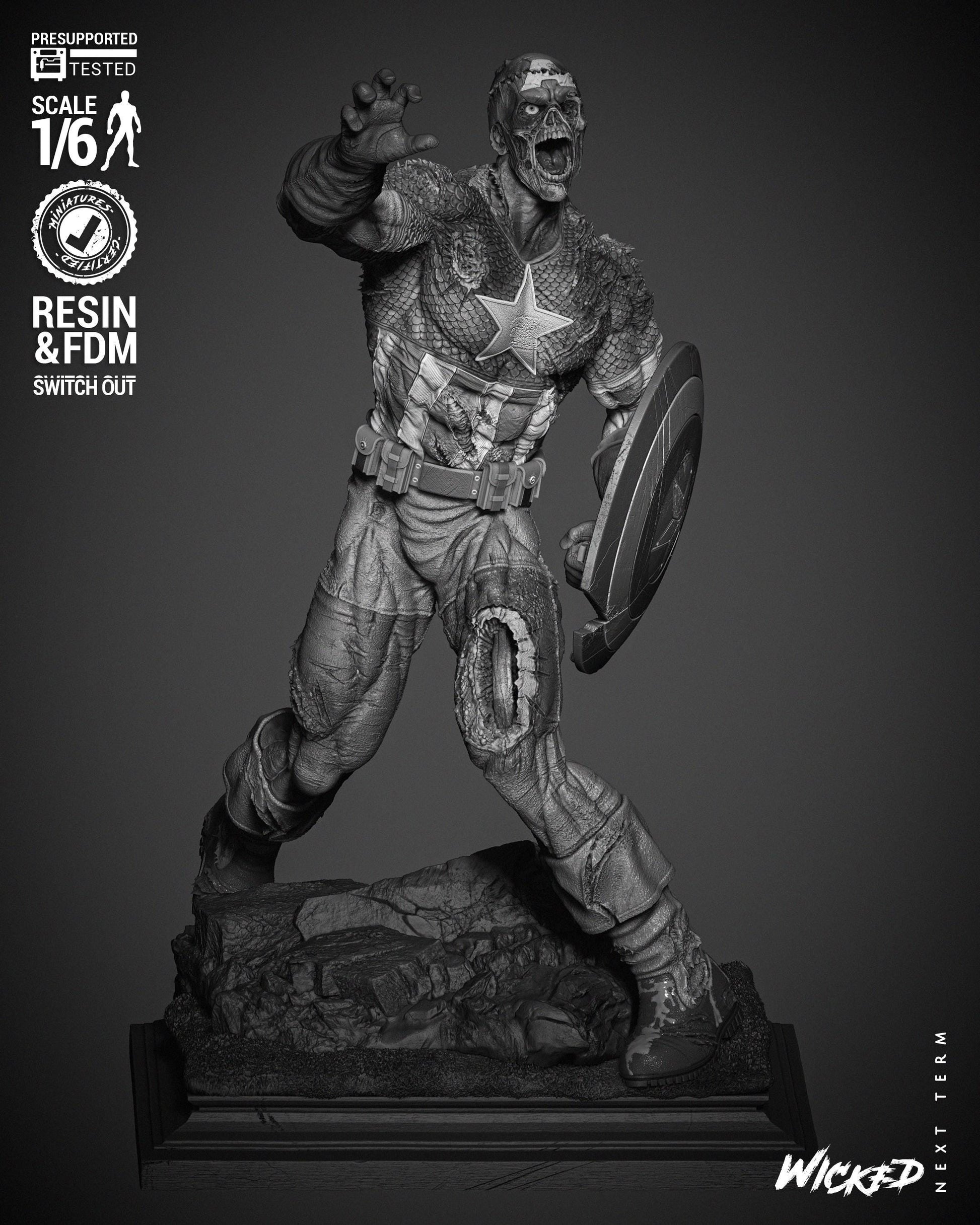 Captain America Zombie - UNPAINTED FAN ART - Wicked 3D Models