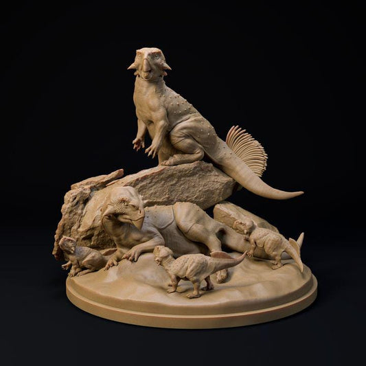 Psittacosaurus Family - UNPAINTED - Dino and Dog Miniatures