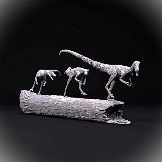 Compsognathus on log - UNPAINTED - Dino and Dog Miniatures