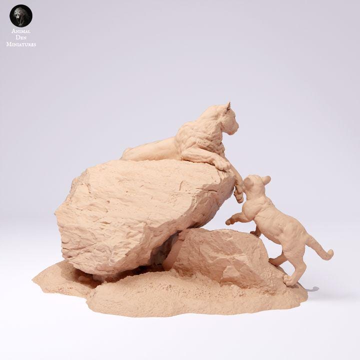 Mountain Lions on a Rock - UNPAINTED - Animal Den Miniatures
