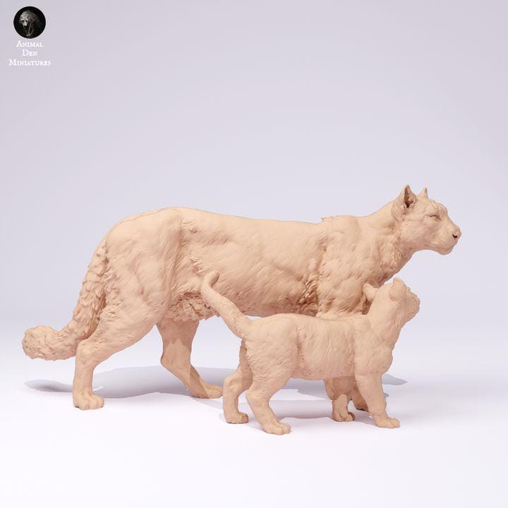 Mountain Lion and Cub - UNPAINTED - Animal Den Miniatures