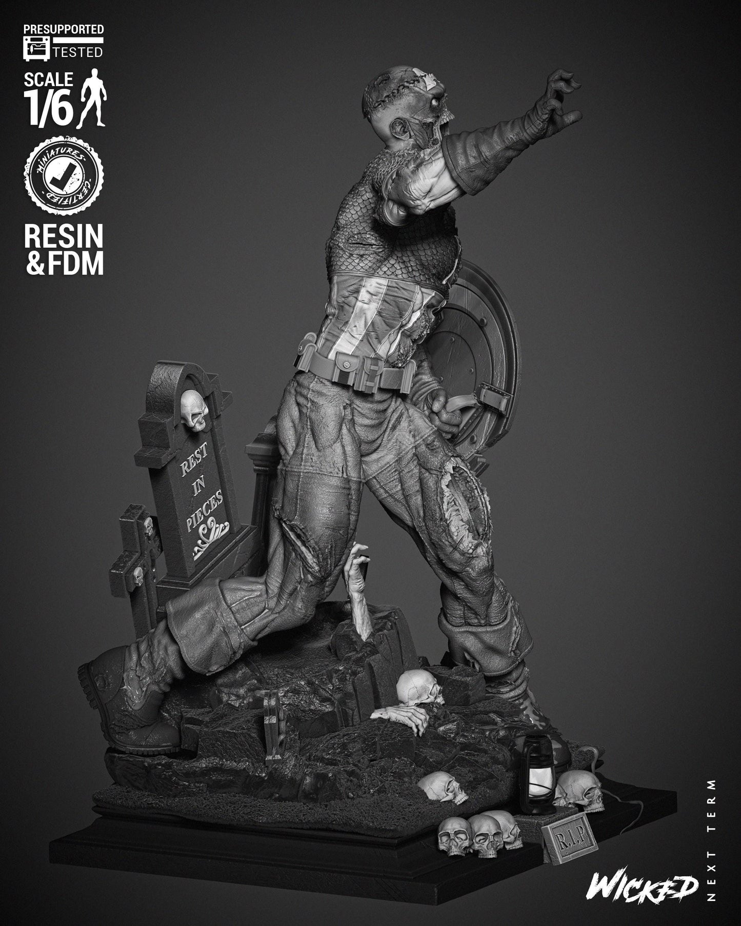 Captain America Zombie - UNPAINTED FAN ART - Wicked 3D Models
