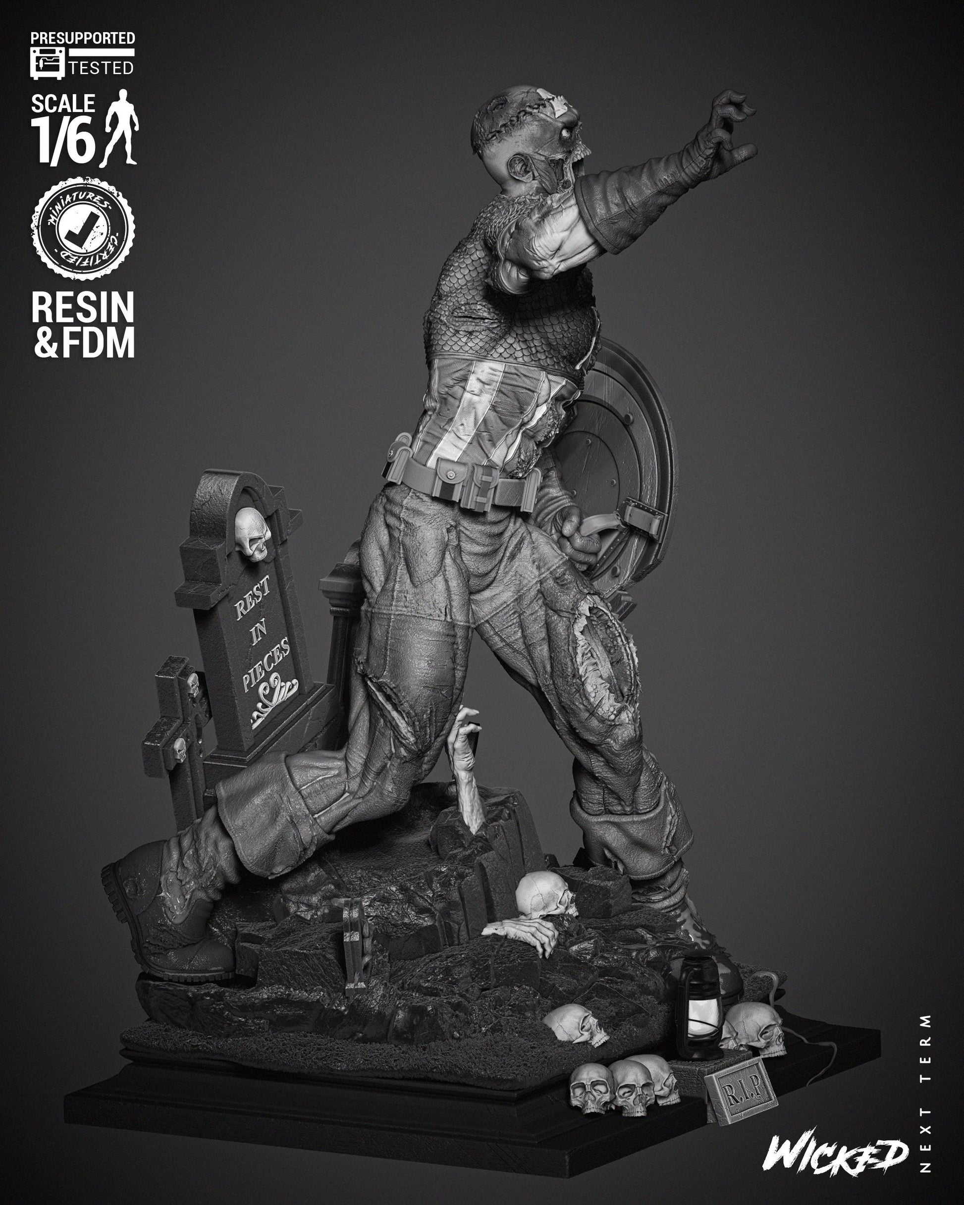 Captain America Zombie - UNPAINTED FAN ART - Wicked 3D Models