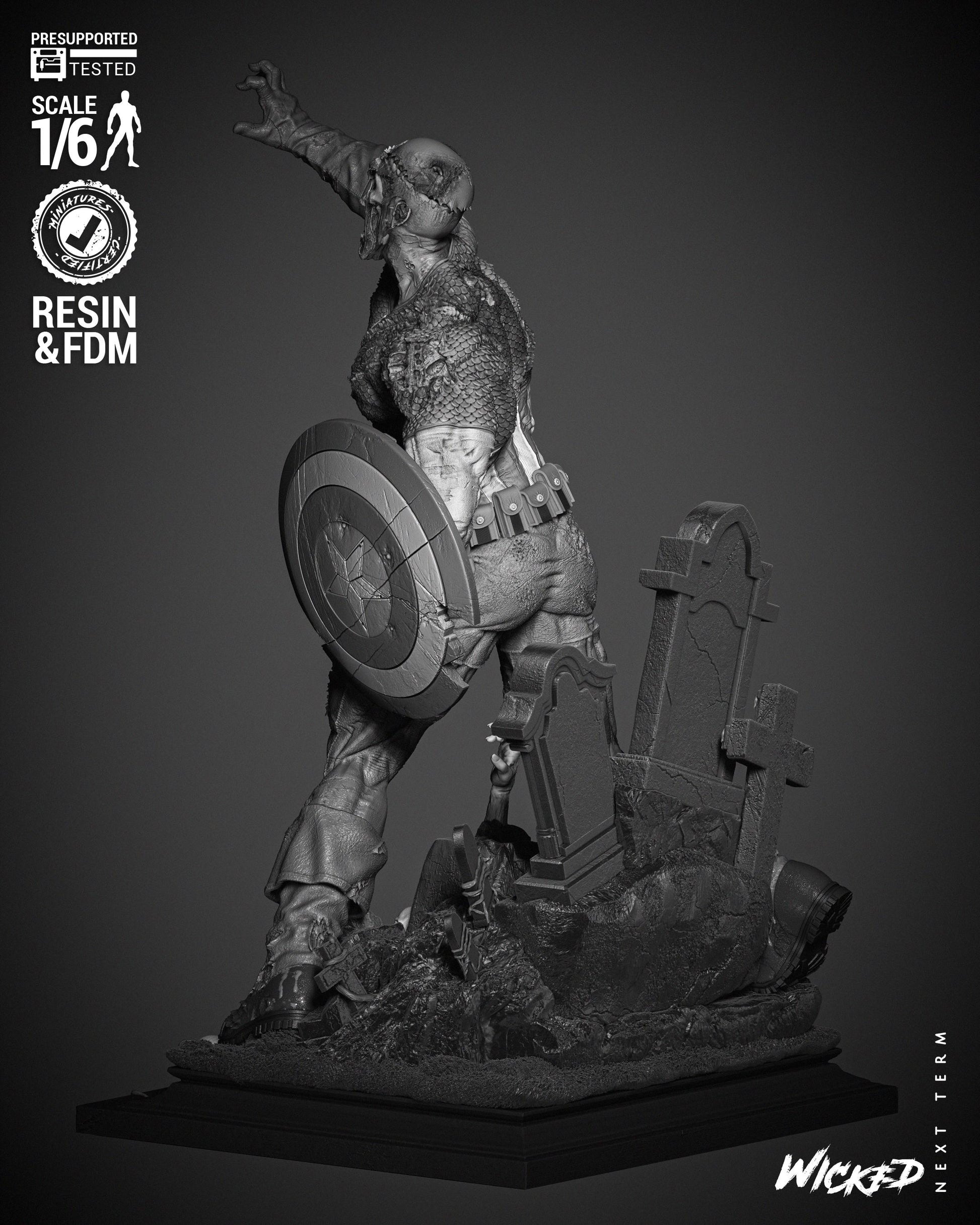 Captain America Zombie - UNPAINTED FAN ART - Wicked 3D Models