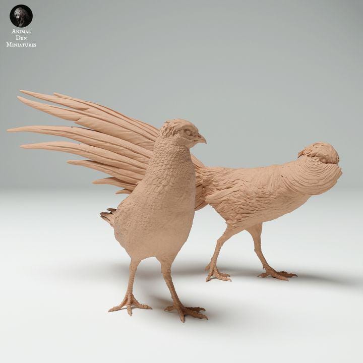 Golden Pheasant Male and Female - UNPAINTED - Animal Den Miniatures
