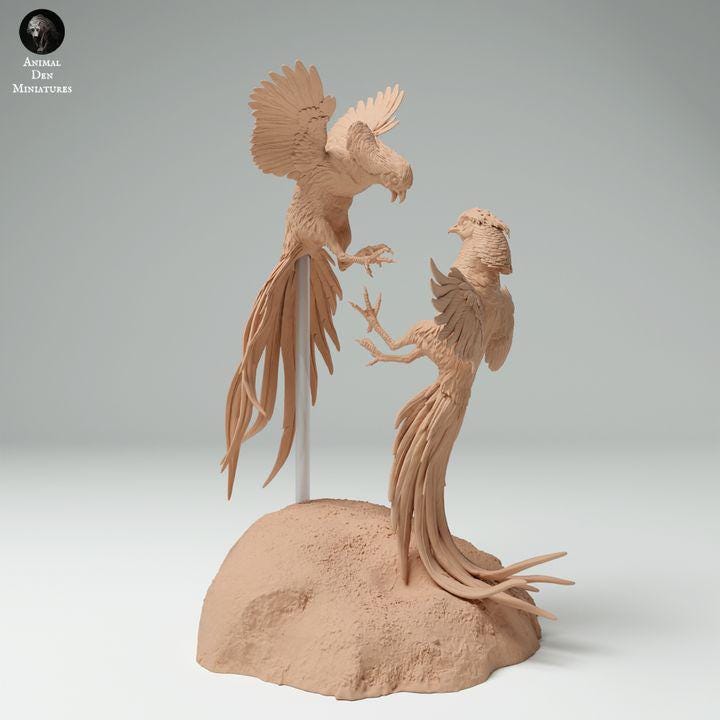 Golden Pheasants Fight - UNPAINTED - Animal Den Miniatures