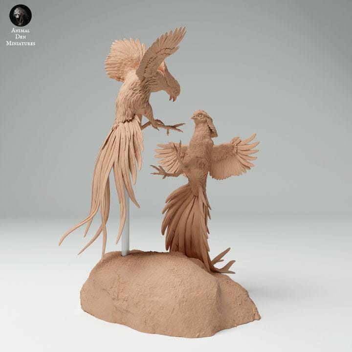 Golden Pheasants Fight - UNPAINTED - Animal Den Miniatures