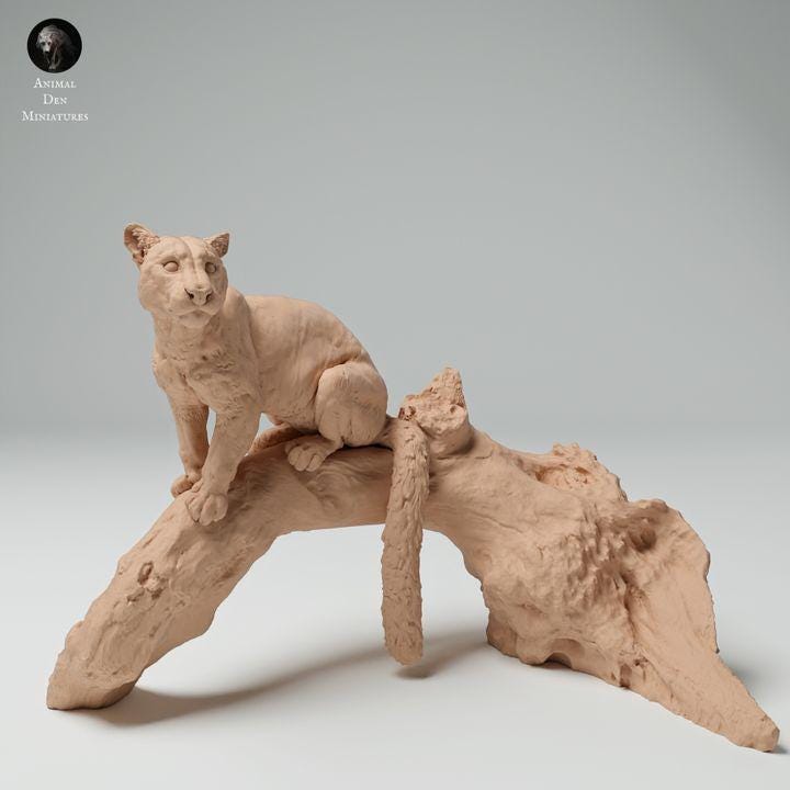 Clouded Leopard on a Tree - UNPAINTED - Animal Den Miniatures