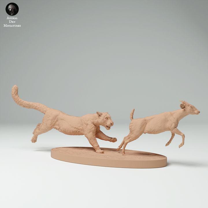 Clouded Leopard Hunting Muntjac Deer - UNPAINTED - Animal Den Miniatures