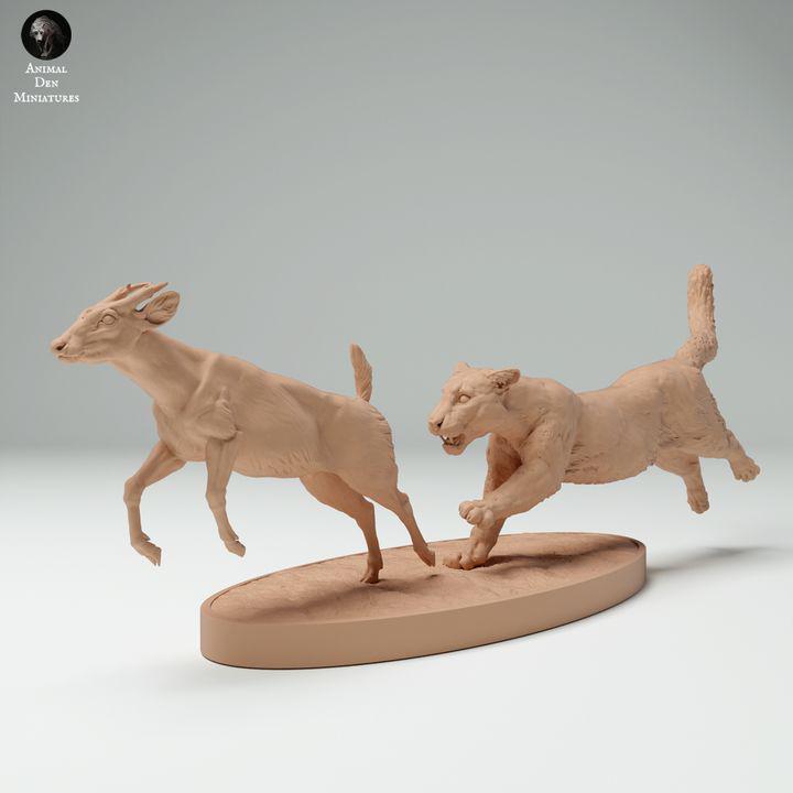 Clouded Leopard Hunting Muntjac Deer - UNPAINTED - Animal Den Miniatures
