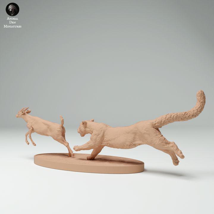 Clouded Leopard Hunting Muntjac Deer - UNPAINTED - Animal Den Miniatures